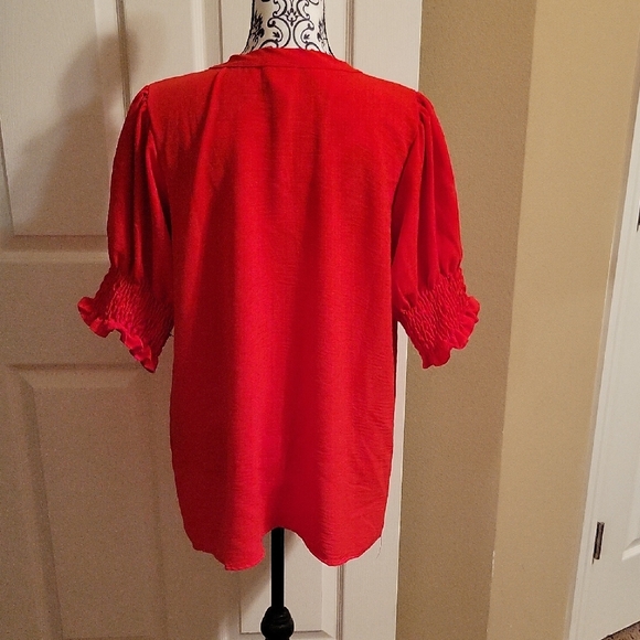 BiBi Vibrant Red Blouse with Puff Sleeves - Picture 4 of 4